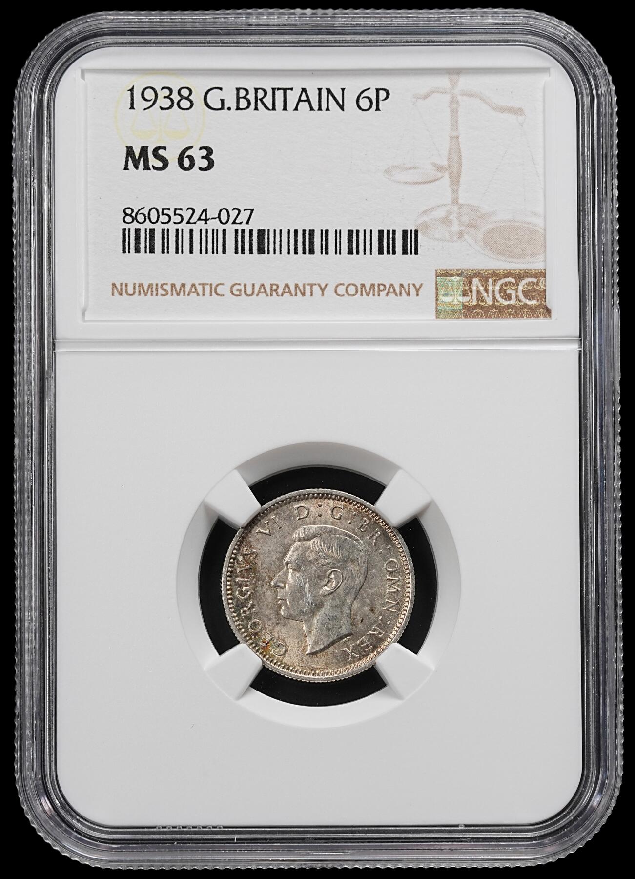 修遠堂世界钱币第九十二期 NGC MS63 1938年英国6便士银币
