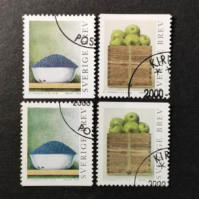 嘉禾收藏    【第372期】            无佣金、可寄存、满30元包邮 - 瑞典邮票，2000年画家 平面设计师菲利普·冯·尚茨的画作《水果》邮票，2套随机发一套