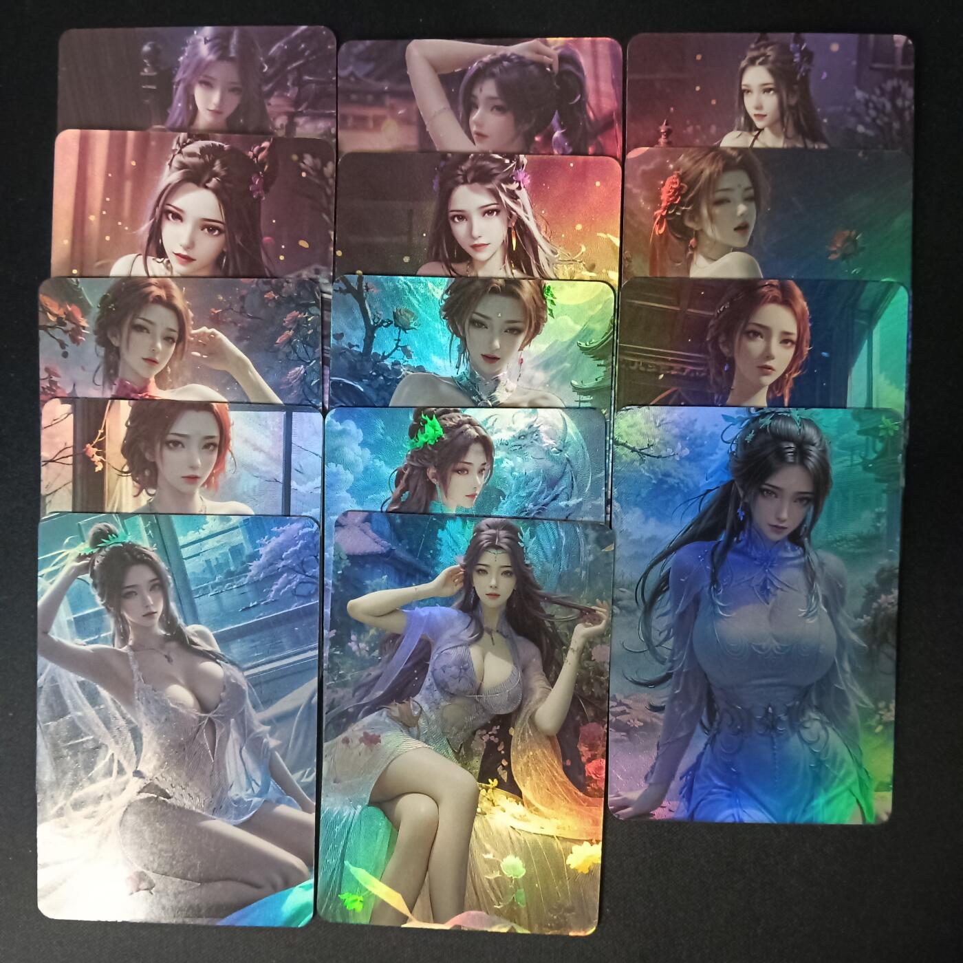 花开卡拍第46期（11月9号周日截拍，品控勿拍!!!拍品不寄存，运费5元，自制卡难免瑕疵，可能存在轻微撞角爆边等出厂瑕疵，品控介意勿拍！） 国漫古风女神折光彩闪14张