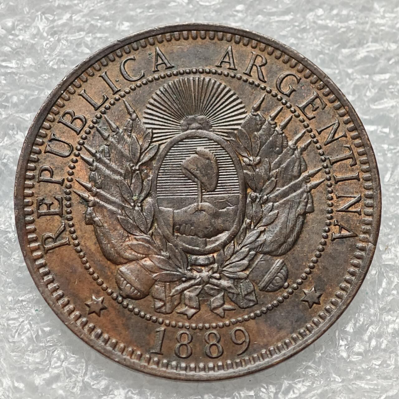 【淘币小摊】限时拍第七百九十五拍  葡属印度爪哇波兰阿根廷专场  满百包邮可预留两周  周一统一发货  阿根廷1889年2分铜币UNC原光品 km8