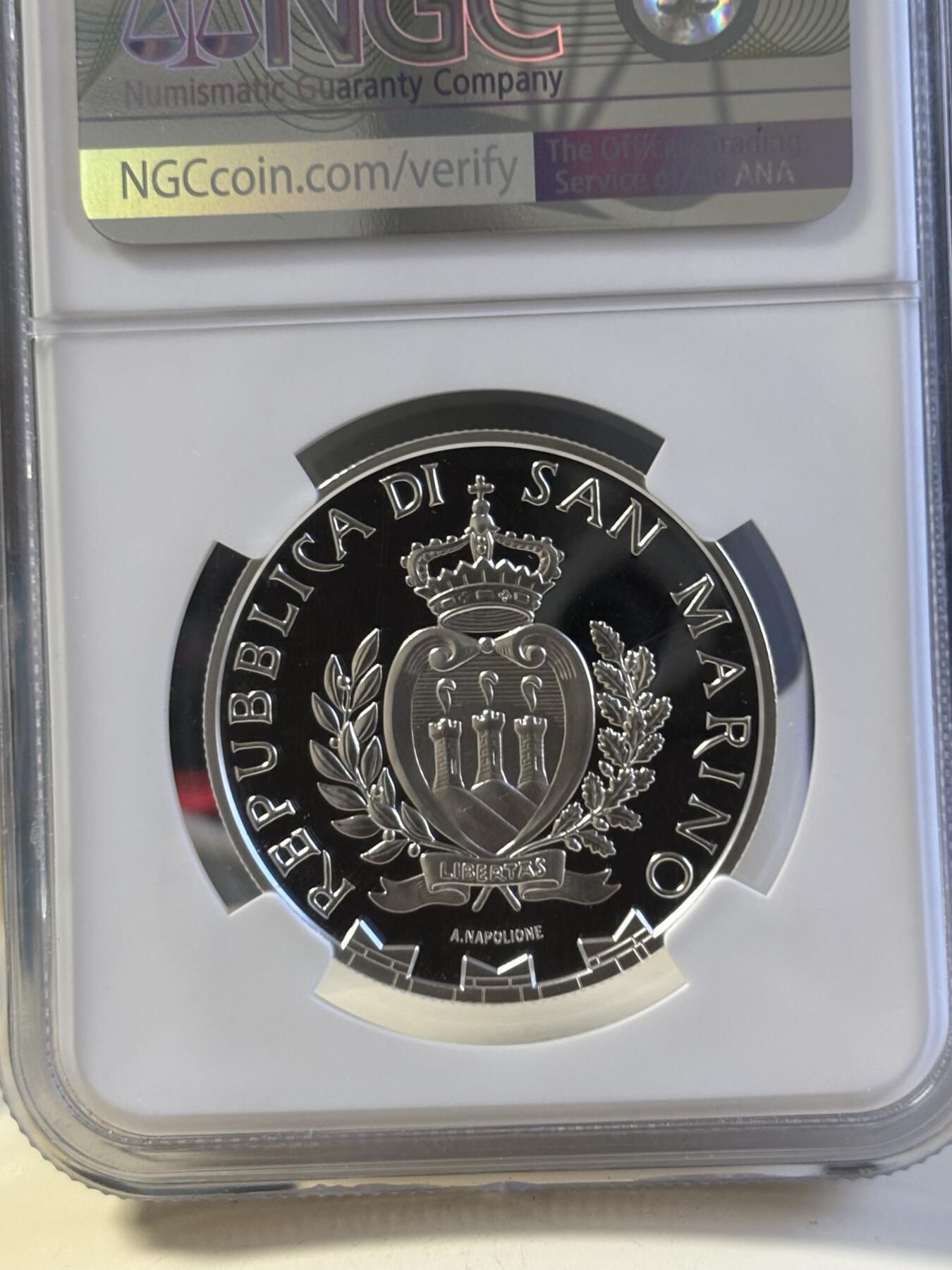 第181期拍卖 圣马力诺2021年雕塑家切利尼逝世450周年银币 NGC PF69，925银，22克