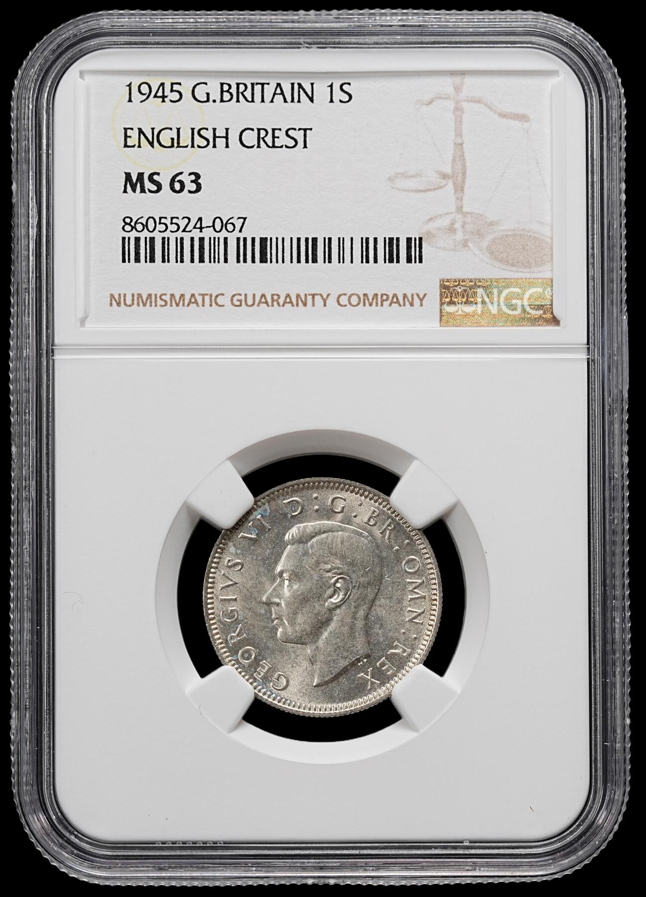 修遠堂世界钱币第九十二期 NGC MS63 1945年英国1先令银币