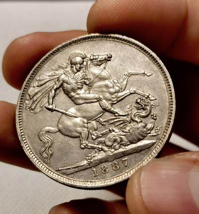 甄臻铺-世界币章拍卖（第38期）立冬小精品场，送拍享返佣金等优惠多多 1887年英国高冠马剑，包浆醇厚MS的品相