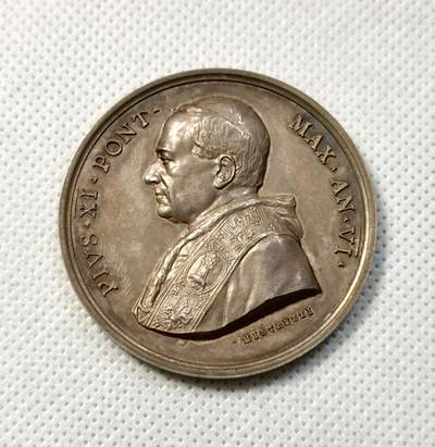 甄臻铺-世界币章拍卖（第38期）立冬小精品场，送拍享返佣金等优惠多多 - 1927年梵蒂冈建筑落成高浮雕大银章 44.00mm，35.35g 五彩镜面底板很漂亮