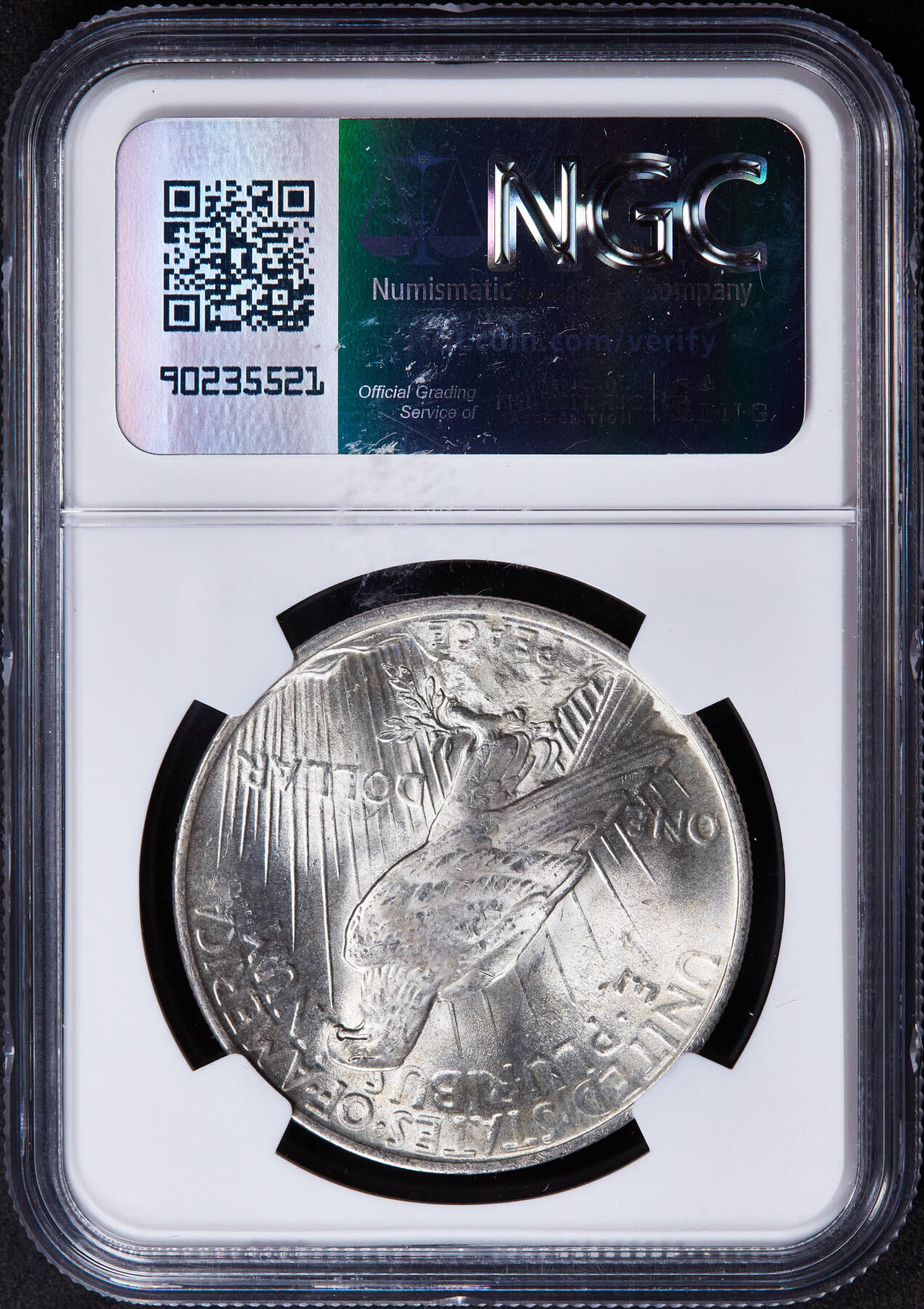 【俄甄集藏】2025年(044)11-12星期三晚 19:30 全场包邮 美国1923年和平1美元大银币，NGC MS63，月牙酱彩环彩，转光品相，十分稀有的包浆状态