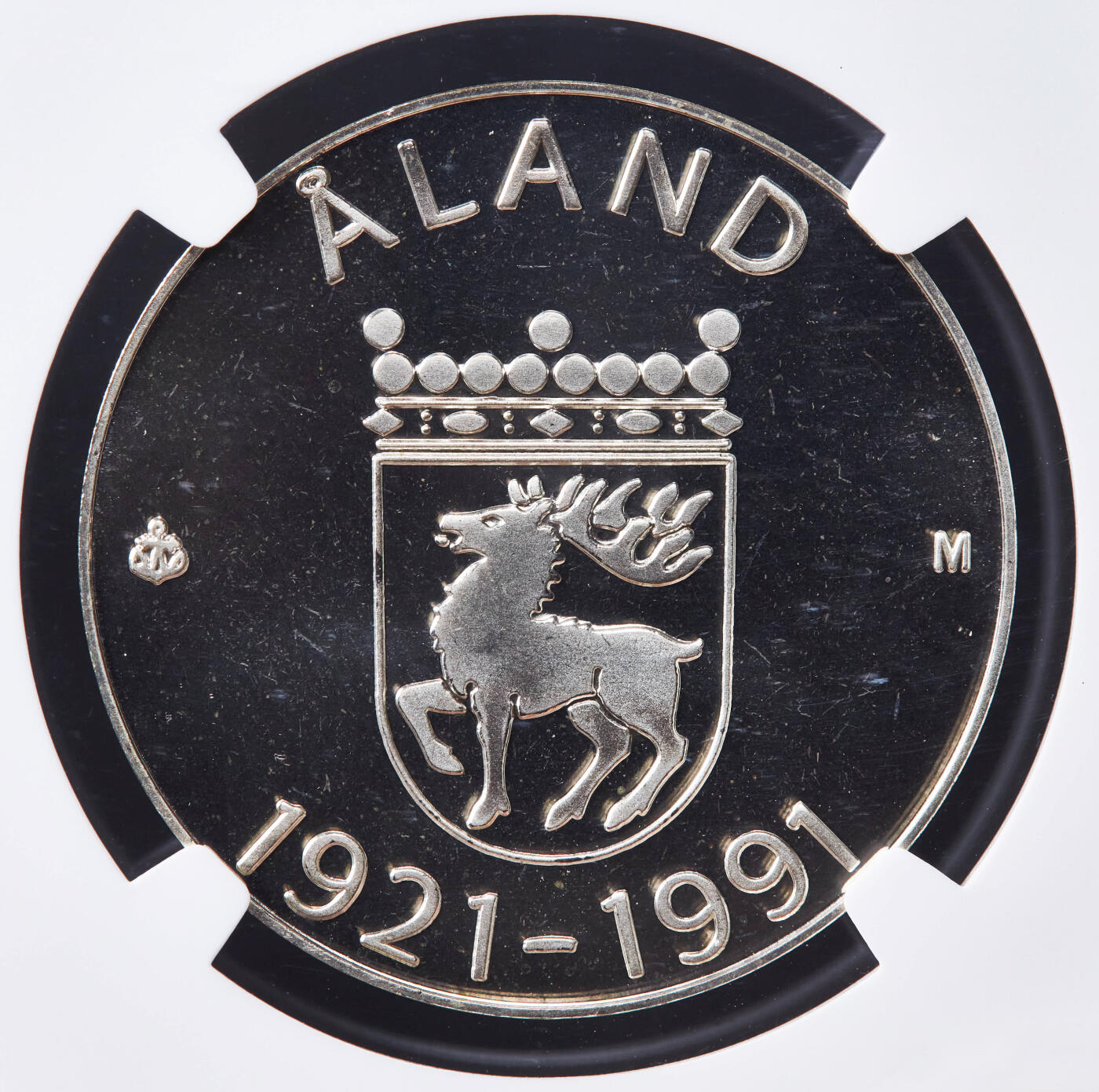 【俄甄集藏】2025年(044)11-12星期三晚 19:30 全场包邮 芬兰1991年纪念奥兰群岛自治70周年100马克精制银币，NGC PF69UC，重24克，92.5%银，发行量7000枚，总筋品种，稀少