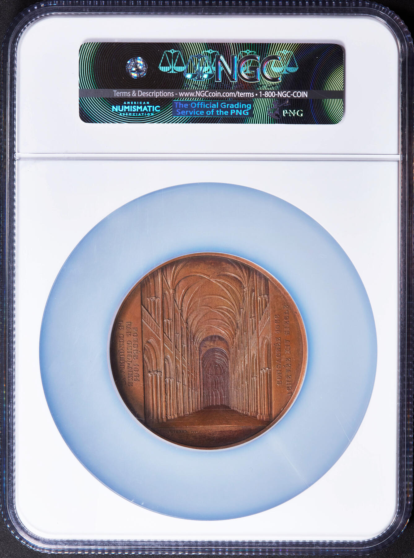 【俄甄集藏】2025年(044)11-12星期三晚 19:30 全场包邮 法国1862年雅克布·维纳教堂系列-卡昂圣埃提安教堂大铜章，NGC UNCD，名誉品种，设计精美，直径60mm
