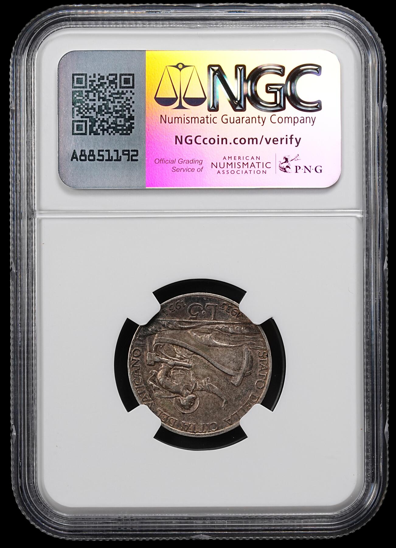 修遠堂世界钱币第九十二期 NGC AU55 1933-1934梵蒂冈禧年5里拉银币