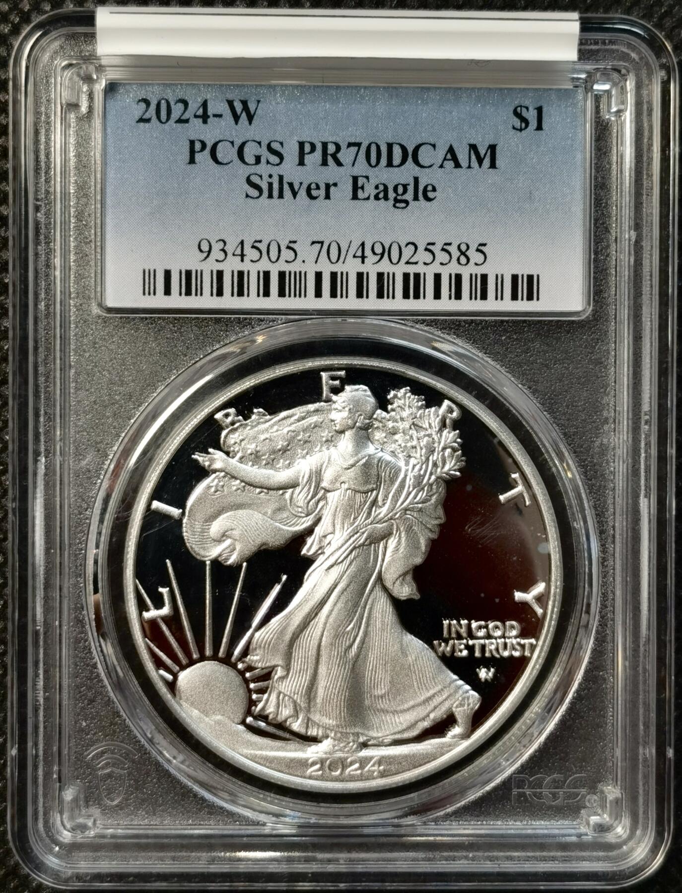 甄臻铺-世界币章拍卖（第38期）立冬小精品场，送拍享返佣金等优惠多多 PCGS-PR70DCAM 美国2024年W厂行走女神一元，满分无瑕