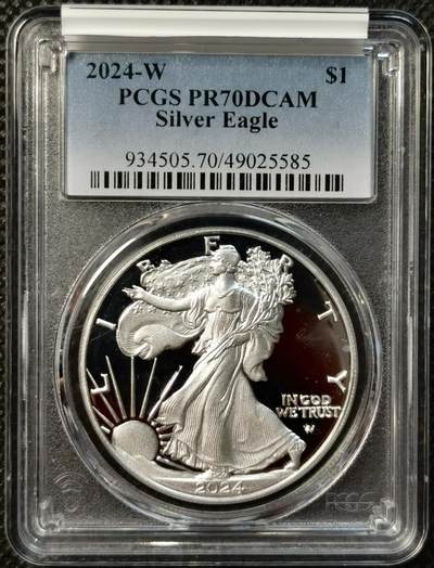 甄臻铺-世界币章拍卖（第38期）立冬小精品场，送拍享返佣金等优惠多多 - PCGS-PR70DCAM 美国2024年W厂行走女神一元，满分无瑕