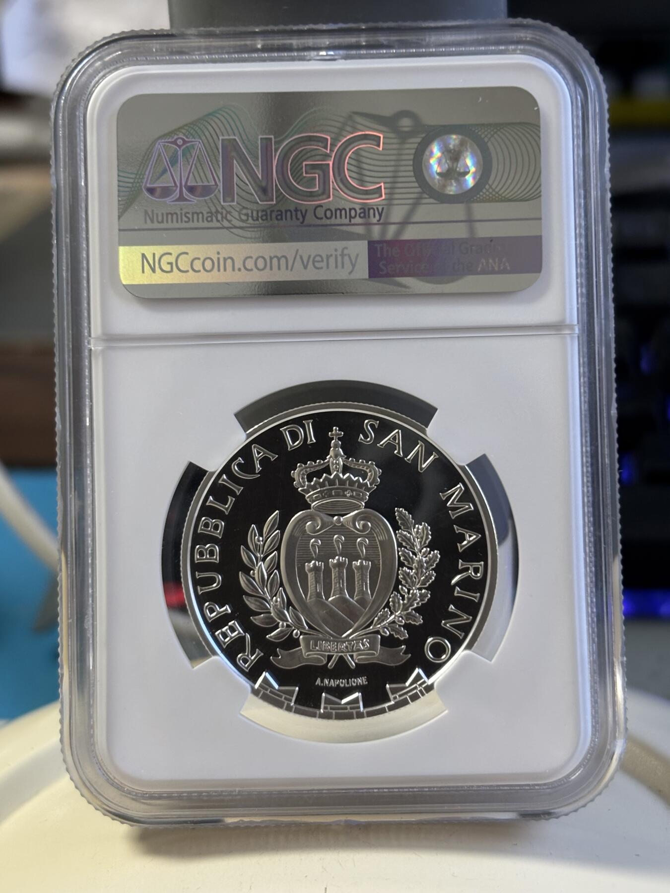 第181期拍卖 圣马力诺2021年雕塑家切利尼逝世450周年银币 NGC PF69，925银，22克