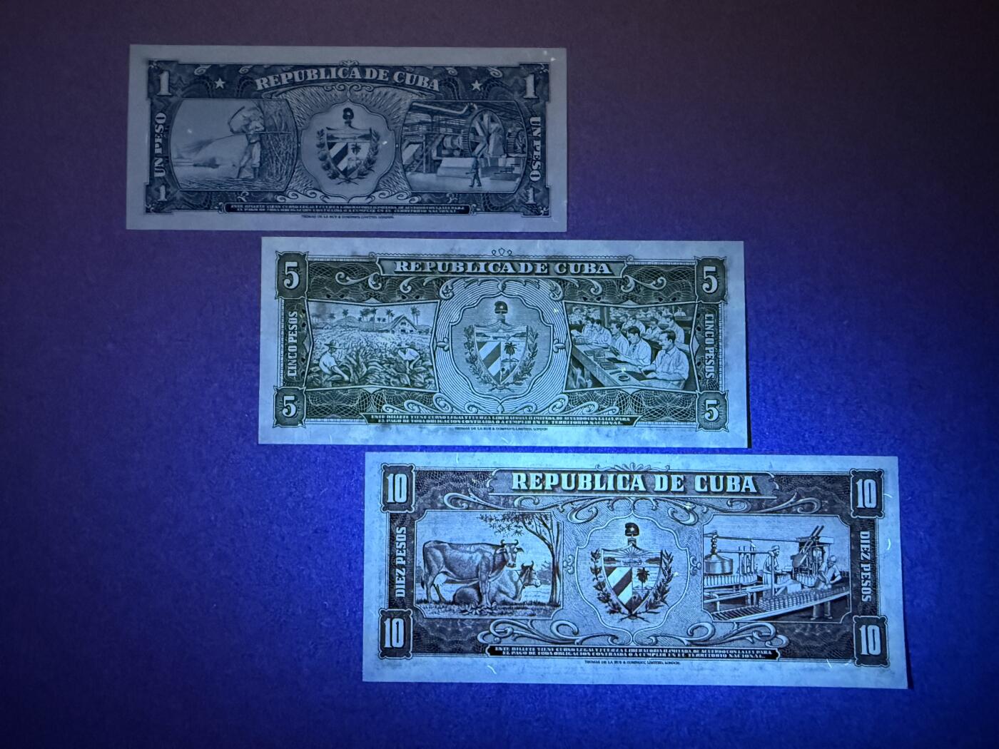 《艾美收藏》第219期-11.9周日外币畅拍场 古巴1、5、10比索3张 UNC 1960年老版本 边缘轻微荧光