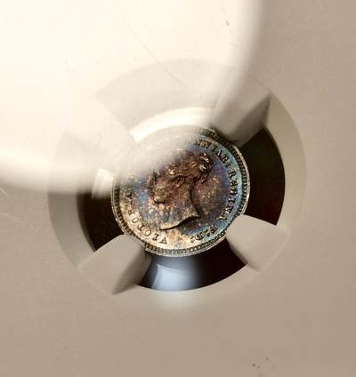 甄臻铺-世界币章拍卖（第38期）立冬小精品场，送拍享返佣金等优惠多多 NGC-MS64 AU58-MS64 1887年英国维多利亚女王濯足币 镜面五彩 少见的年份 三便士包浆太厚低评，S级别的少见程度
