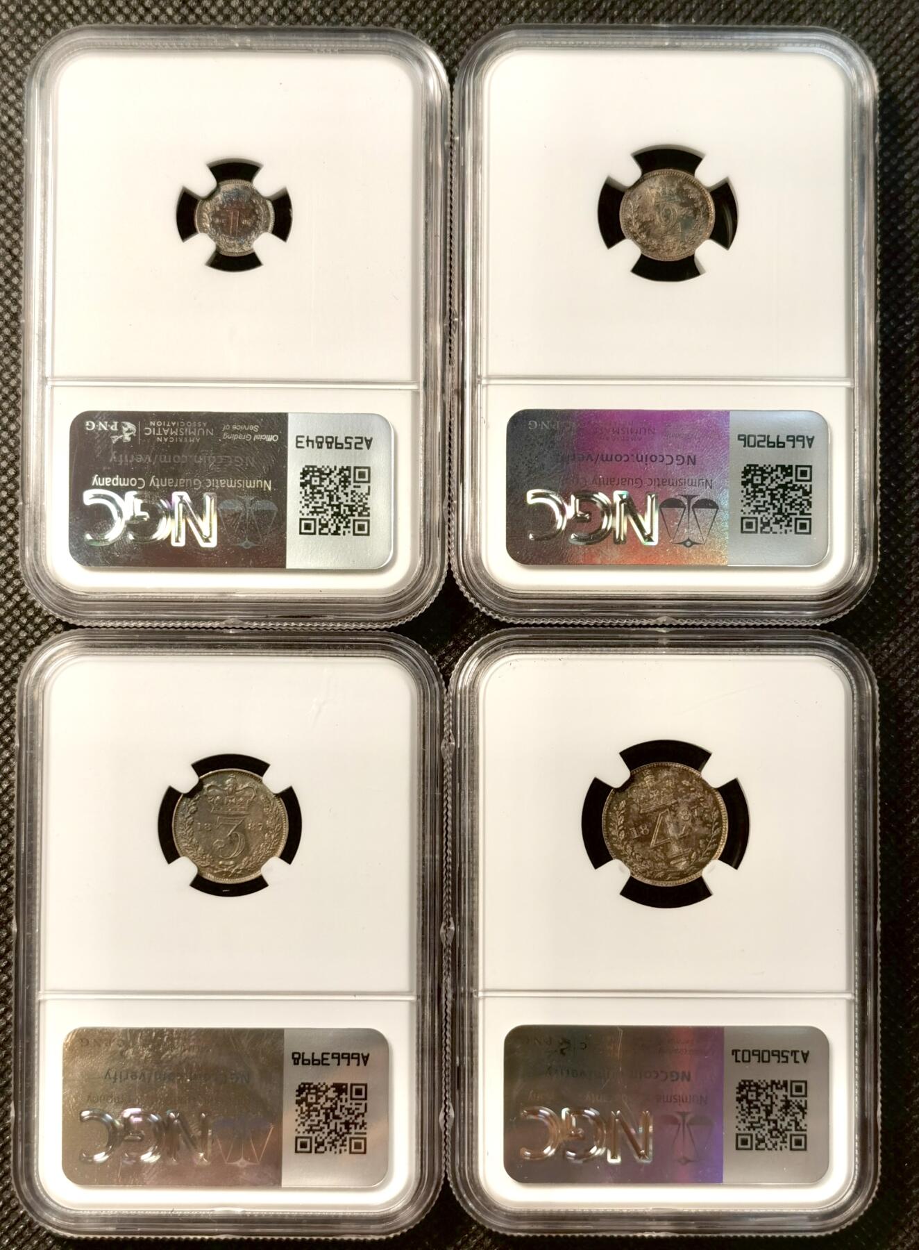 甄臻铺-世界币章拍卖（第38期）立冬小精品场，送拍享返佣金等优惠多多 NGC-MS64 AU58-MS64 1887年小维洗脚币，绚烂五彩，三便士包浆太厚低评