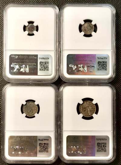 甄臻铺-世界币章拍卖（第38期）立冬小精品场，送拍享返佣金等优惠多多 NGC-MS64 AU58-MS64 1887年英国维多利亚女王濯足币 镜面五彩 少见的年份 三便士包浆太厚低评，S级别的少见程度