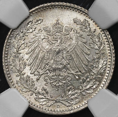 修遠堂世界钱币第九十二期 - NGC MS65 1918年德国1/2马克银币 D厂铭