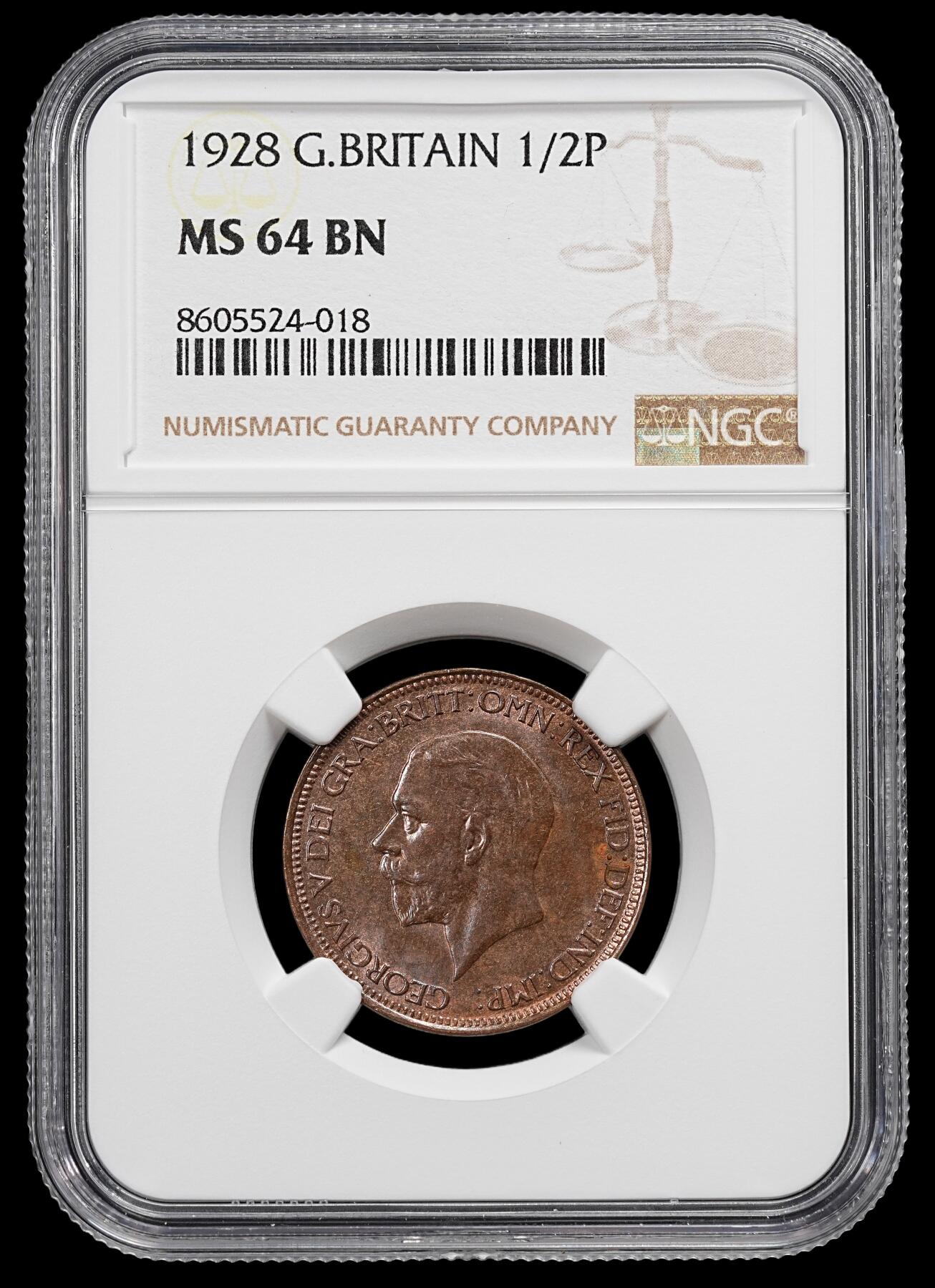 修遠堂世界钱币第九十二期 NGC MS64BN 1928年英国1/2便士