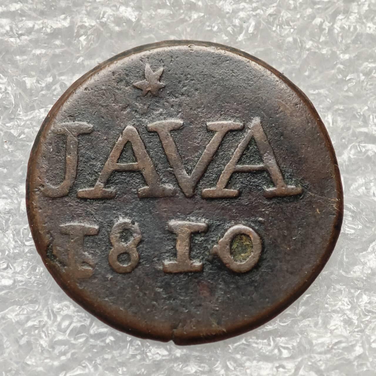 【淘币小摊】限时拍第七百九十五拍  葡属印度爪哇波兰阿根廷专场  满百包邮可预留两周  周一统一发货  荷属爪哇岛1810年1杜伊特铜币少见品种 km223