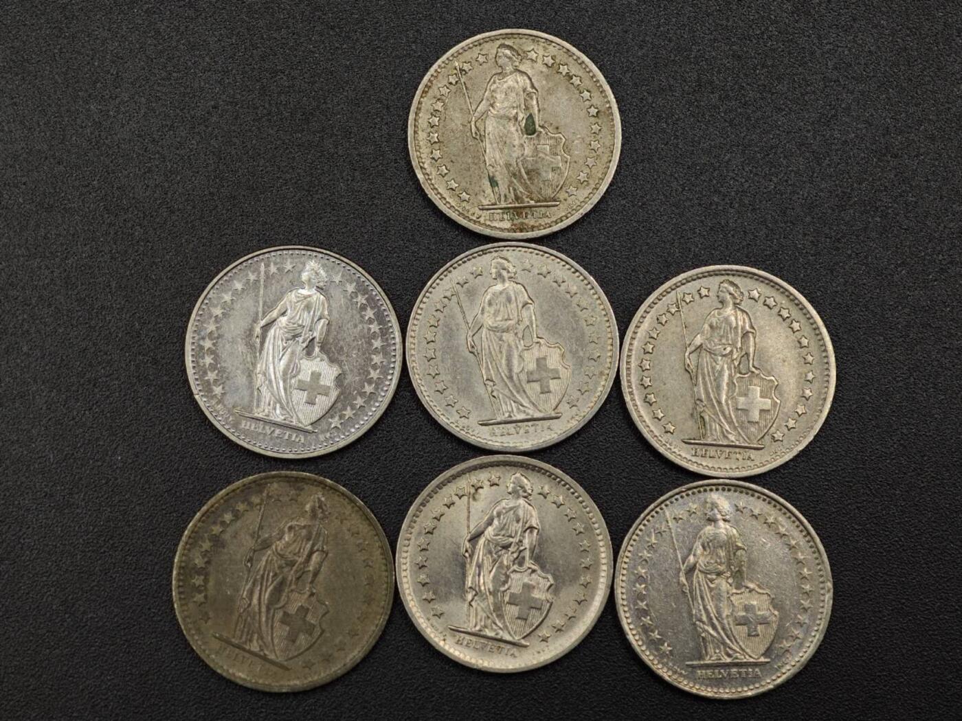 【淘币小摊】实时拍第七百九十一拍   散币纸币套币场   满百包邮可预留二周 每周一统一发货   瑞士1/2法郎镍币7枚