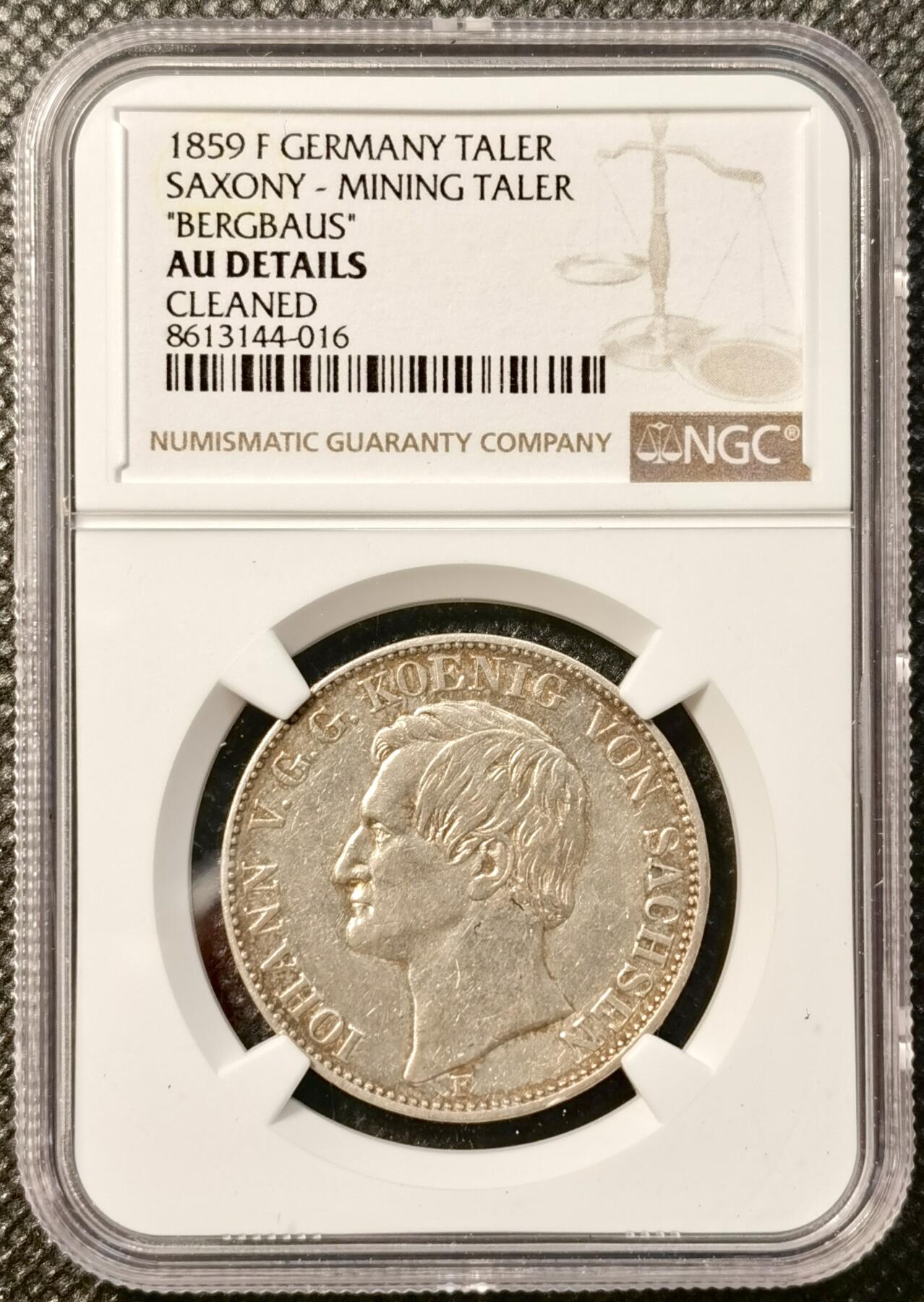 甄臻铺-世界币章拍卖（第38期）立冬小精品场，送拍享返佣金等优惠多多 NGC-AUD 德国1859年萨克森矿业流通1泰勒 矿工人物刻画细致完整