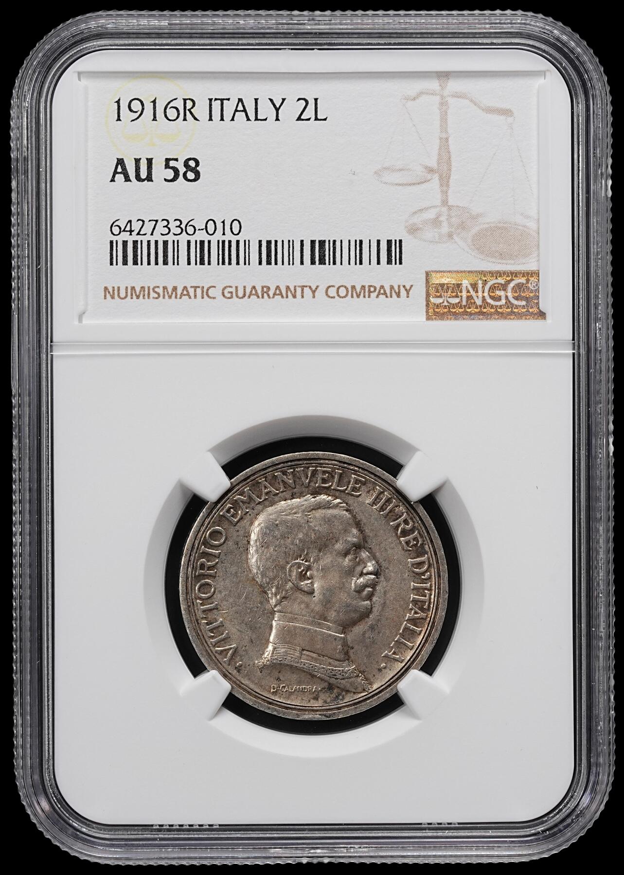 修遠堂世界钱币第九十二期 NGC AU58 1916年意大利马车2里拉银币