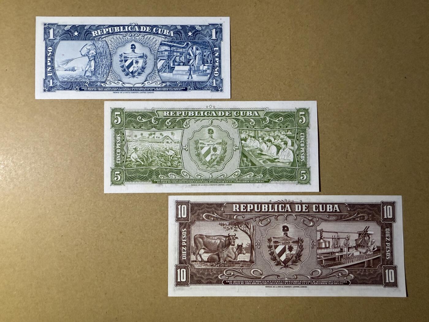 《艾美收藏》第219期-11.9周日外币畅拍场 古巴1、5、10比索3张 UNC 1960年老版本 边缘轻微荧光