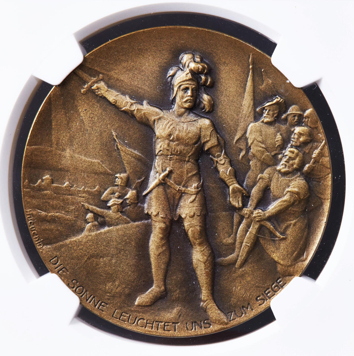 【俄甄集藏】2025年(044)11-12星期三晚 19:30 全场包邮 瑞士1926年纪念独立战争穆尔滕战役胜利450周年铜章，NGC MS64，章牌描述瑞士联军击败勃艮第公爵“大胆查理”军队，巩固独立地位，稀少品种