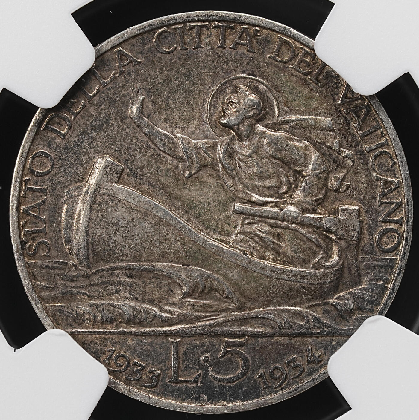 修遠堂世界钱币第九十二期 NGC AU55 1933-1934梵蒂冈禧年5里拉银币
