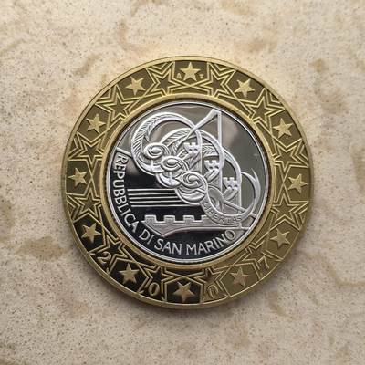 道一币馆币章第一百五十五场 - 镀金护圈 圣马力诺2007年意大利指挥家托斯卡尼尼逝世50周年5欧元精制银币 18g 925S 18000