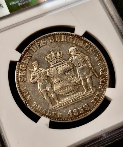 甄臻铺-世界币章拍卖（第38期）立冬小精品场，送拍享返佣金等优惠多多 NGC-AUD 德国1859年萨克森矿业流通1泰勒 矿工人物刻画细致完整