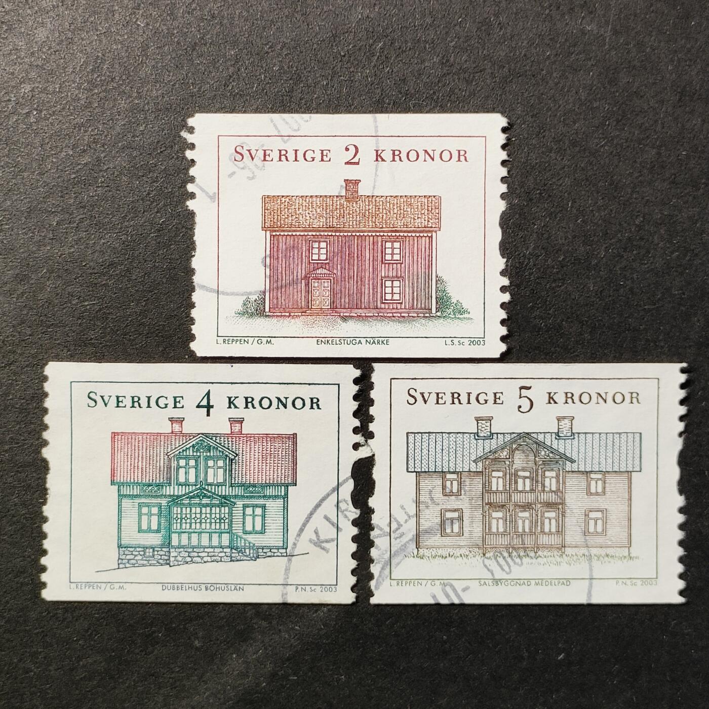 ↓君缘收藏646期☞钱币邮品↓无佣金、可寄存、满30元包邮  瑞典邮票，2003年乡村住宅邮票雕刻版3全