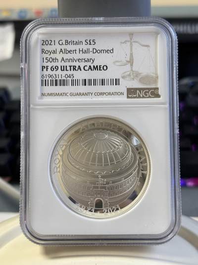 第180期拍卖【长期征集拍品】【北京币展专场】 - 英国2021年阿尔伯特音乐厅150周年纪念银币NGC-PF69带证书，28.28克，发行量3500枚