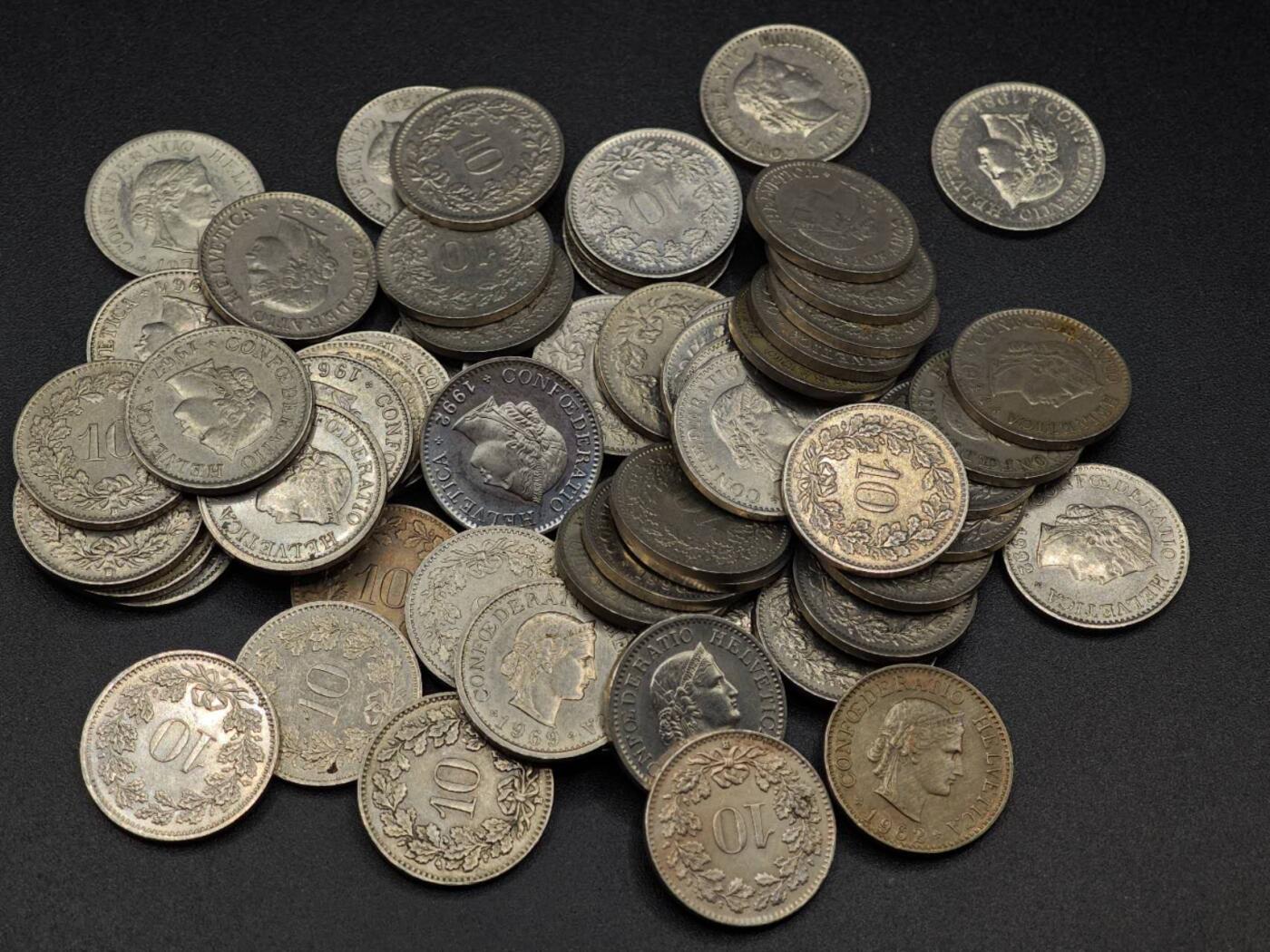 【淘币小摊】实时拍第七百九十一拍   散币纸币套币场   满百包邮可预留二周 每周一统一发货   瑞士10分镍币62枚