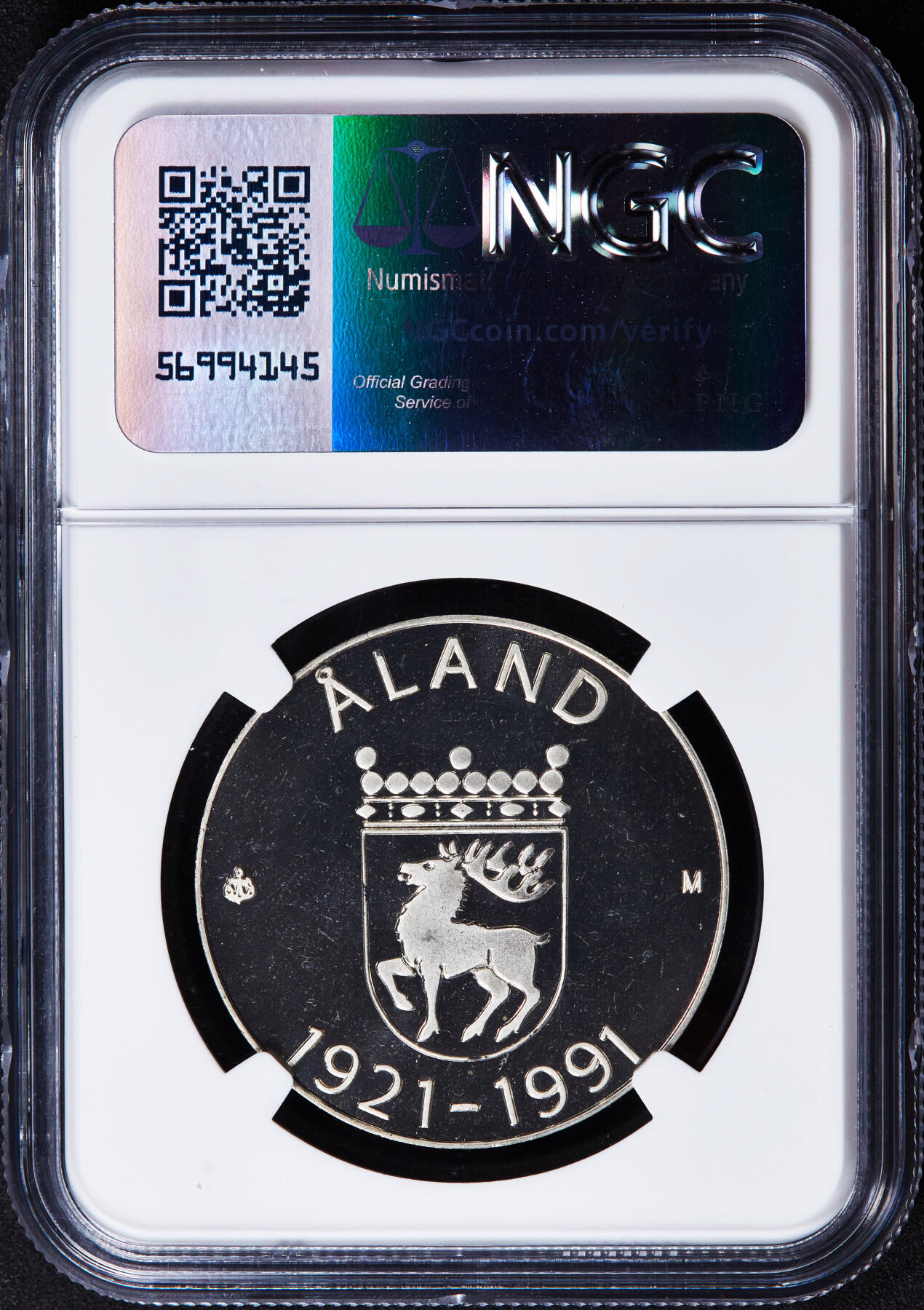 【俄甄集藏】2025年(044)11-12星期三晚 19:30 全场包邮 芬兰1991年纪念奥兰群岛自治70周年100马克精制银币，NGC PF69UC，重24克，92.5%银，发行量7000枚，总筋品种，稀少