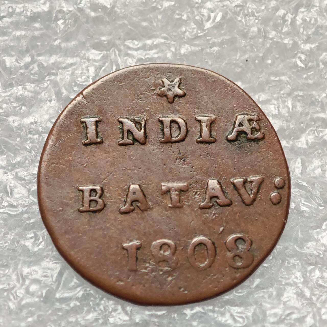 【淘币小摊】限时拍第七百九十五拍  葡属印度爪哇波兰阿根廷专场  满百包邮可预留两周  周一统一发货  荷属巴达维亚1808年1/2杜伊特铜币好品相 km75