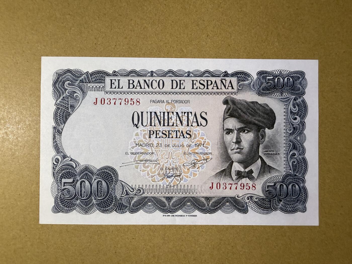 《艾美收藏》第219期-11.9周日外币畅拍场 西班牙500比塞塔 UNC 1971年 西班牙诗人维达格尔 无4