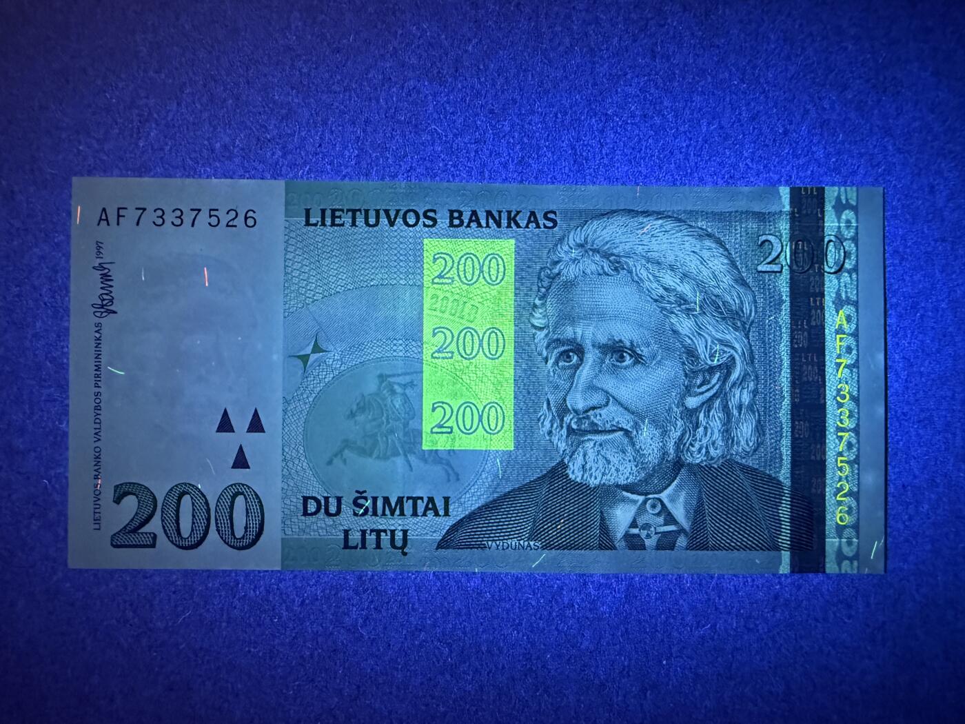 《艾美收藏》第219期-11.9周日外币畅拍场 立陶宛200立特 UNC 1997年 灯塔 原票好品 一处荧光 无4