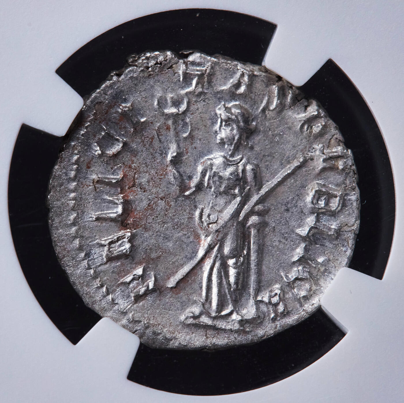 【俄甄集藏】2025年(044)11-12星期三晚 19:30 全场包邮 古罗马帝国公元251年- 253年伽鲁斯罗马三世纪危机时期双第纳尔银币，NGC MS，正面皇帝冠面右像，背面幸运女神手持权杖，MS难得