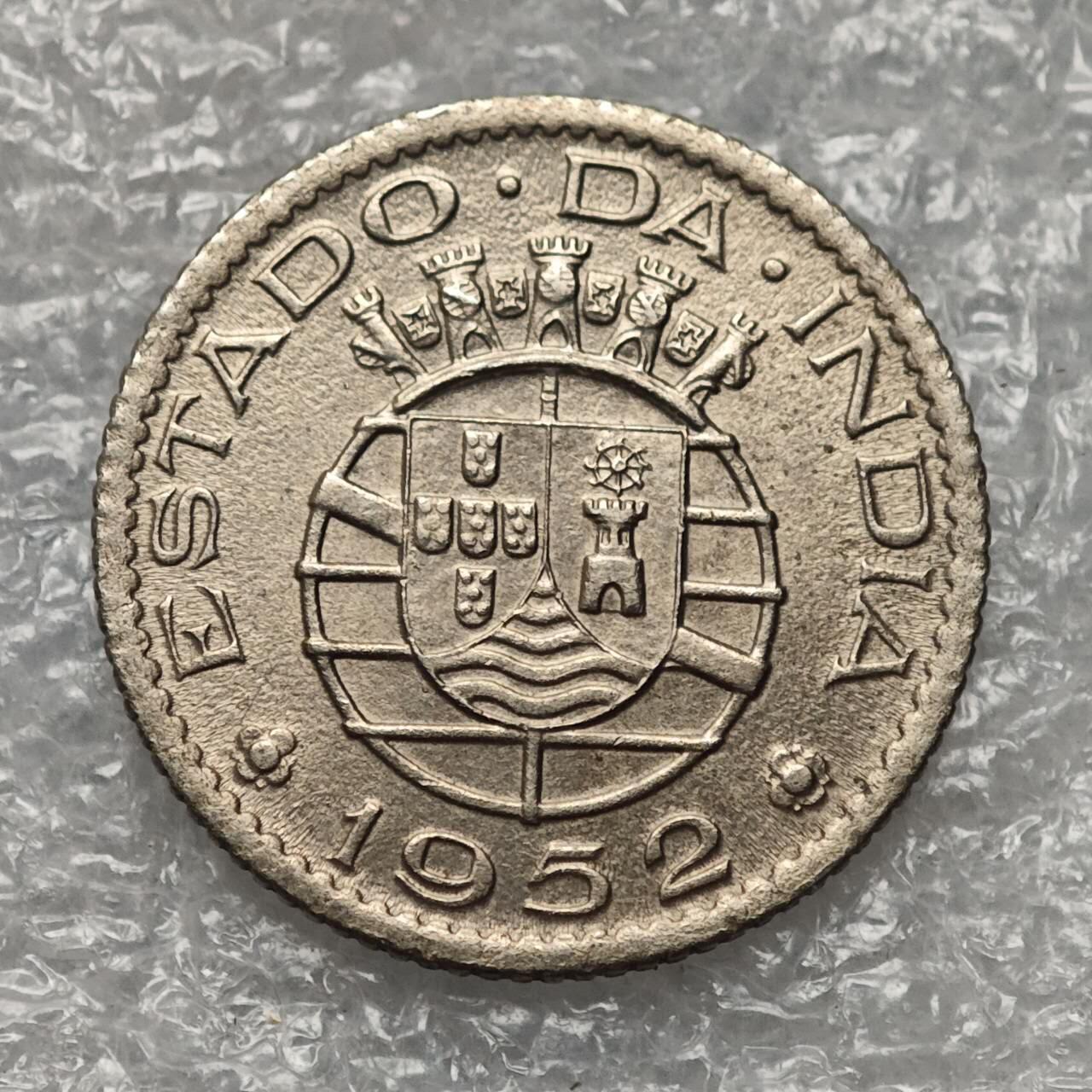 【淘币小摊】限时拍第七百九十五拍  葡属印度爪哇波兰阿根廷专场  满百包邮可预留两周  周一统一发货  葡属印度1952年1/4卢比镍币好品相 km25