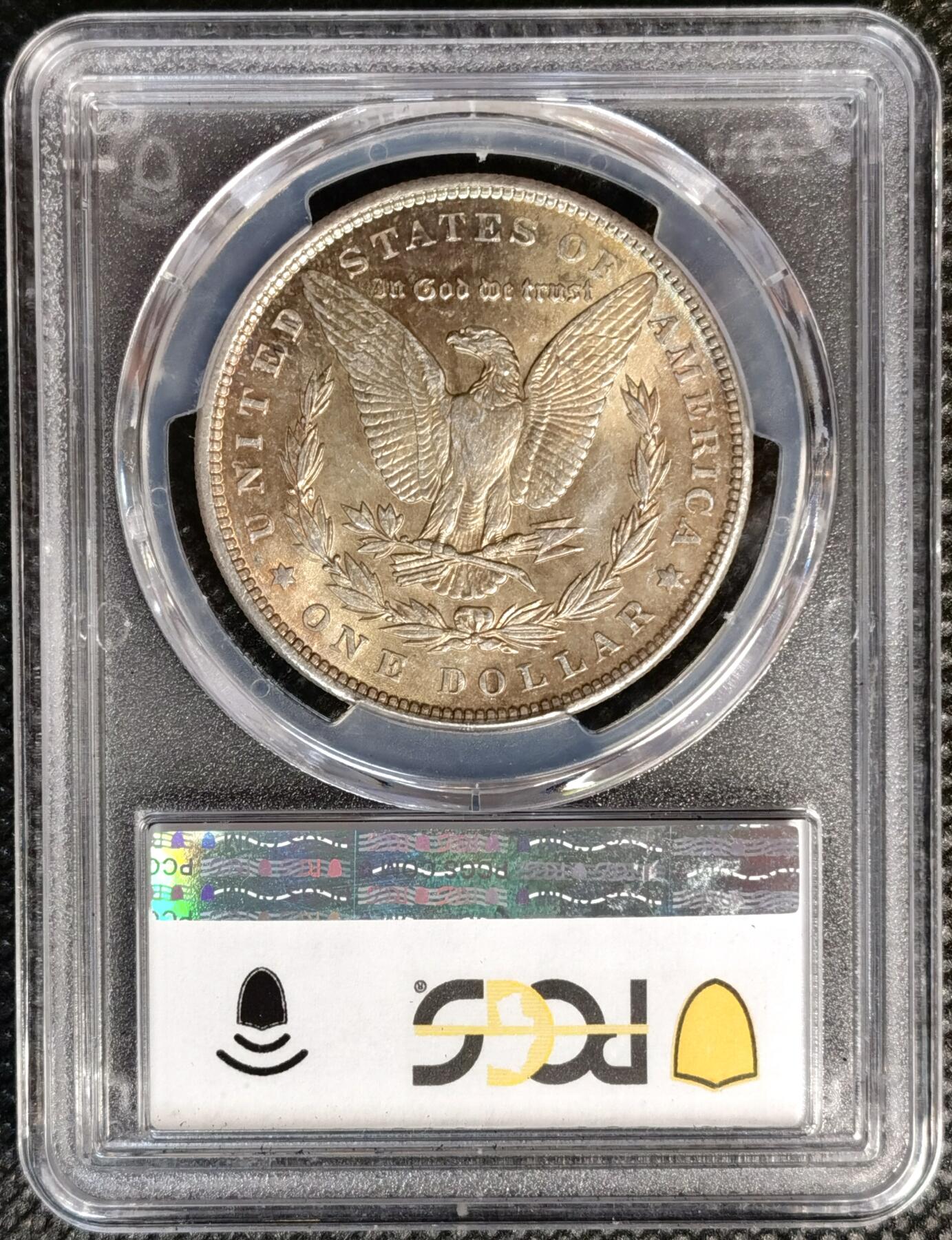 甄臻铺-世界币章拍卖（第38期）立冬小精品场，送拍享返佣金等优惠多多 PCGS-MS63 1889年美国摩根，单面炫彩，卷尾，低评