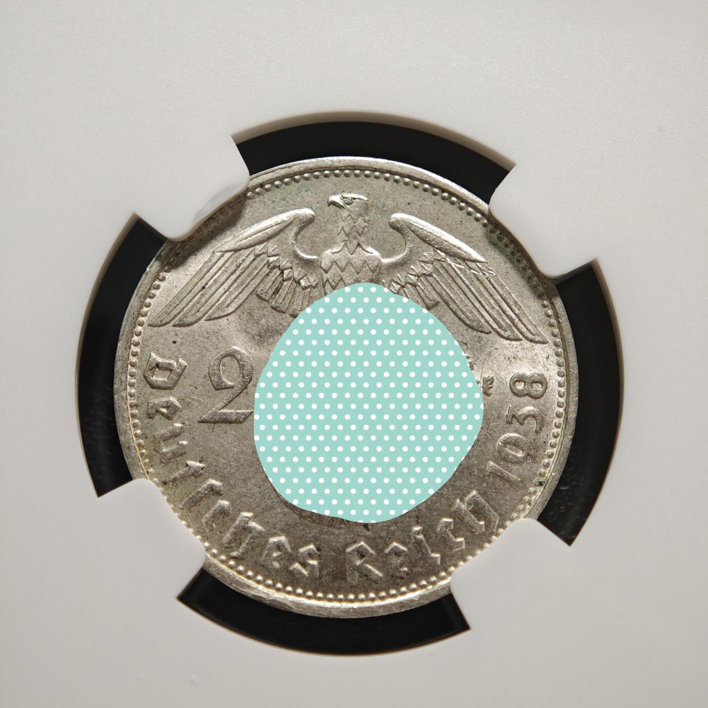 【德藏】世界币章拍卖第152期（拍品征集中~欢迎藏友联系） 1938年 德国兴登堡头像2马克银币 原光十足 NGC MS64 （原图请查询NGC评级公司官网）