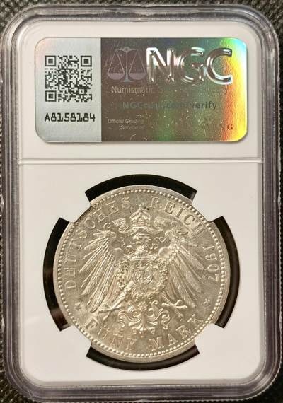 甄臻铺-世界币章拍卖（第38期）立冬小精品场，送拍享返佣金等优惠多多 NGC-MS62 德国巴登 1907年 佛里德里希逝世纪念 5马克银币 