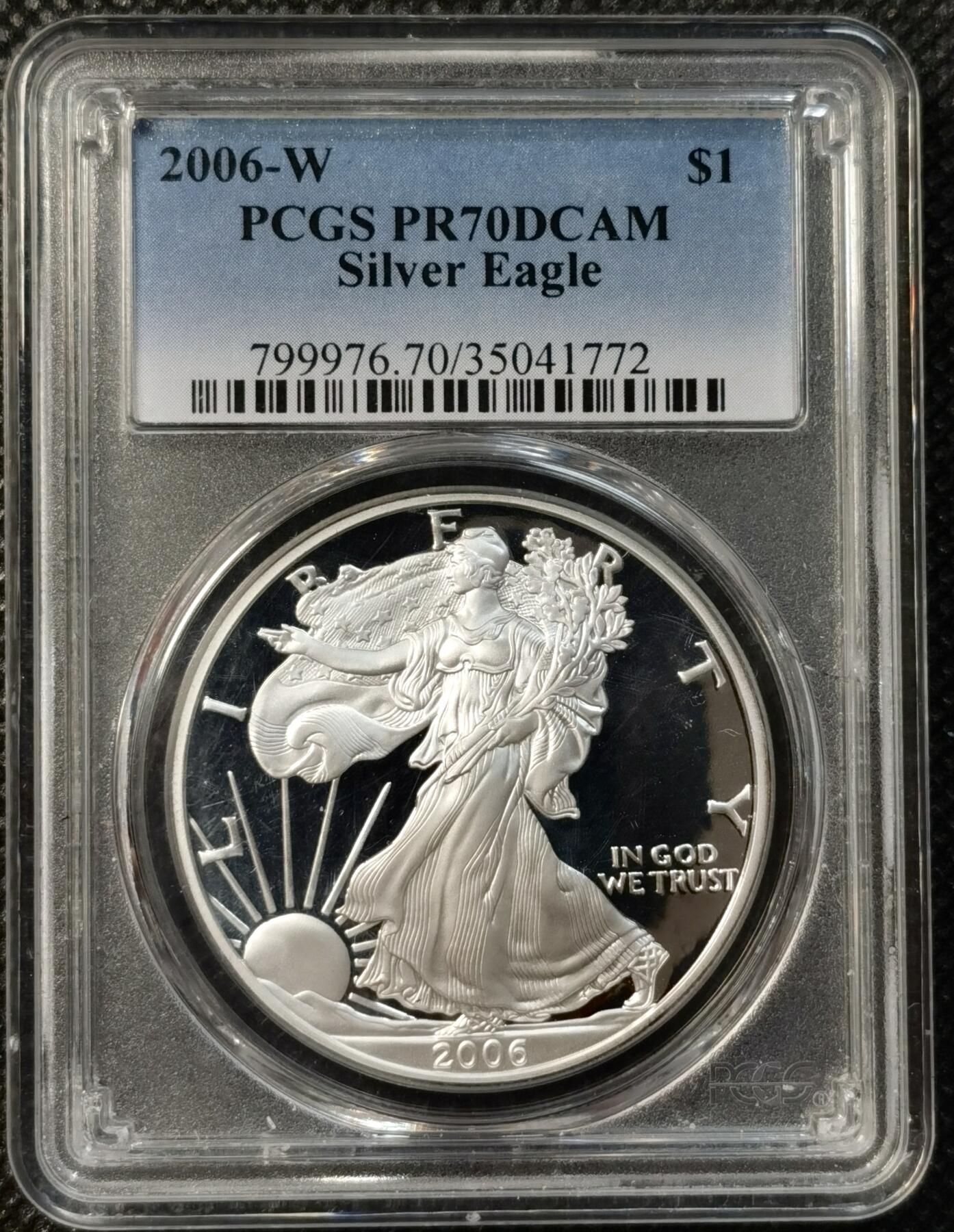 甄臻铺-世界币章拍卖（第38期）立冬小精品场，送拍享返佣金等优惠多多 PCGS-PR70DCAM 美国2006年W厂行走女神一元，满分无瑕