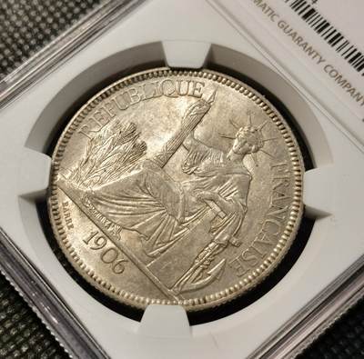 甄臻铺-世界币章拍卖（第38期）立冬小精品场，送拍享返佣金等优惠多多 NGC-MS61 1906年法属印度支那座洋银币 经典的贸易币品种 小特年 转光丝滑 细节还不错 