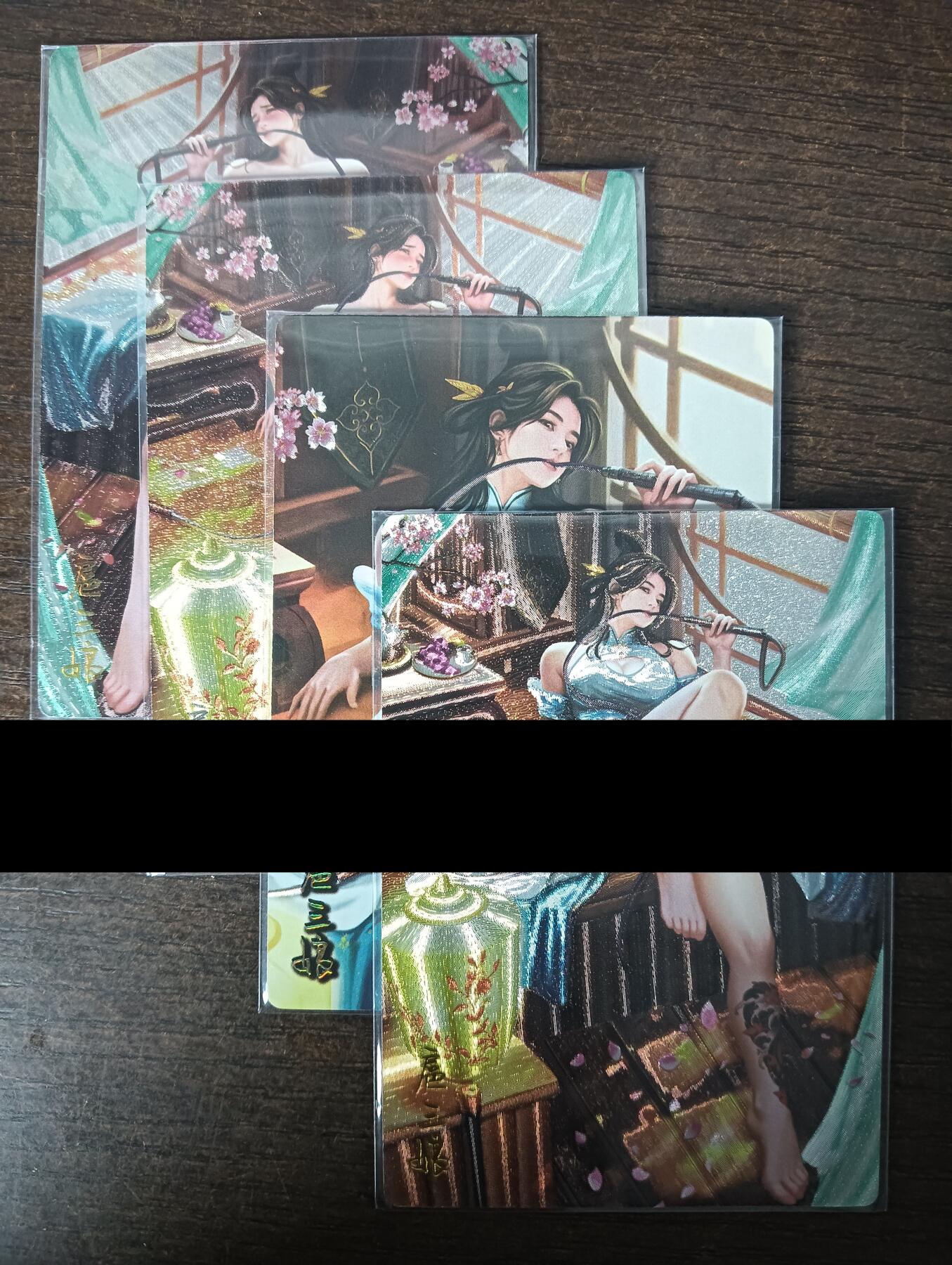 花开卡拍第46期（11月9号周日截拍，品控勿拍!!!拍品不寄存，运费5元，自制卡难免瑕疵，可能存在轻微撞角爆边等出厂瑕疵，品控介意勿拍！） 奇点 有女如云 扈三娘 1套4张，第四张是镜像卡 粗闪