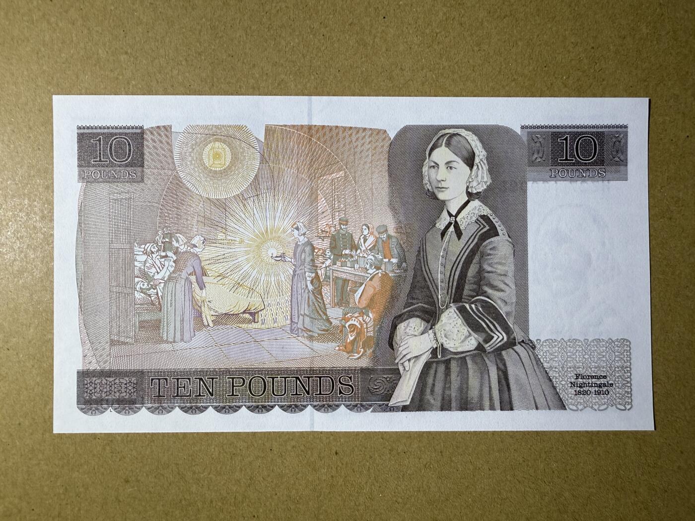 《艾美收藏》第219期-11.9周日外币畅拍场 英格兰10镑 UNC D序列 南丁格尔 边缘轻微荧光 无4尾8