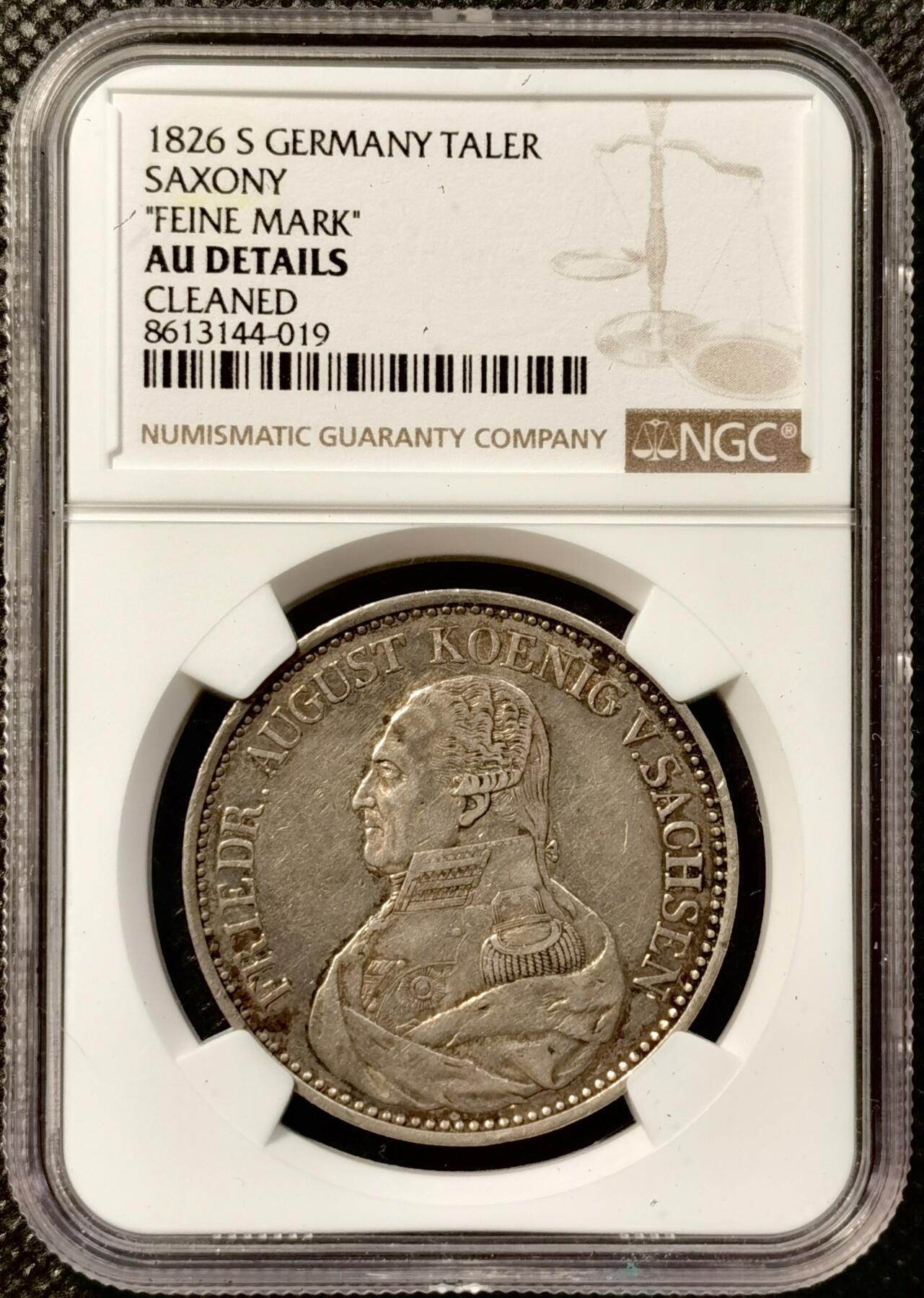 甄臻铺-世界币章拍卖（第38期）立冬小精品场，送拍享返佣金等优惠多多 NGC-AUD 1826年德国萨克森纹章1泰勒，打制清晰