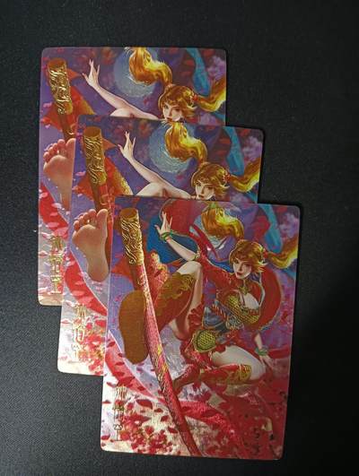 花开卡拍第46期（11月9号周日截拍，品控勿拍!!!拍品不寄存，运费5元，自制卡难免瑕疵，可能存在轻微撞角爆边等出厂瑕疵，品控介意勿拍！） - 卡颜月色 孙悟空 1套3张，第3张艺术卡 粗闪