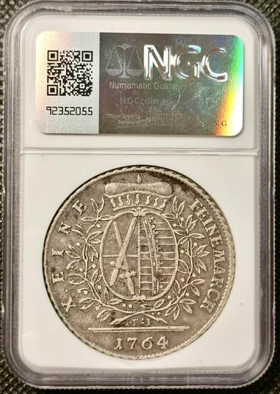 甄臻铺-世界币章拍卖（第38期）立冬小精品场，送拍享返佣金等优惠多多 NGC-VFD 1764年德国萨克森，奥古斯特三世，年轻头像皇冠大泰勒，少见好玩的品种