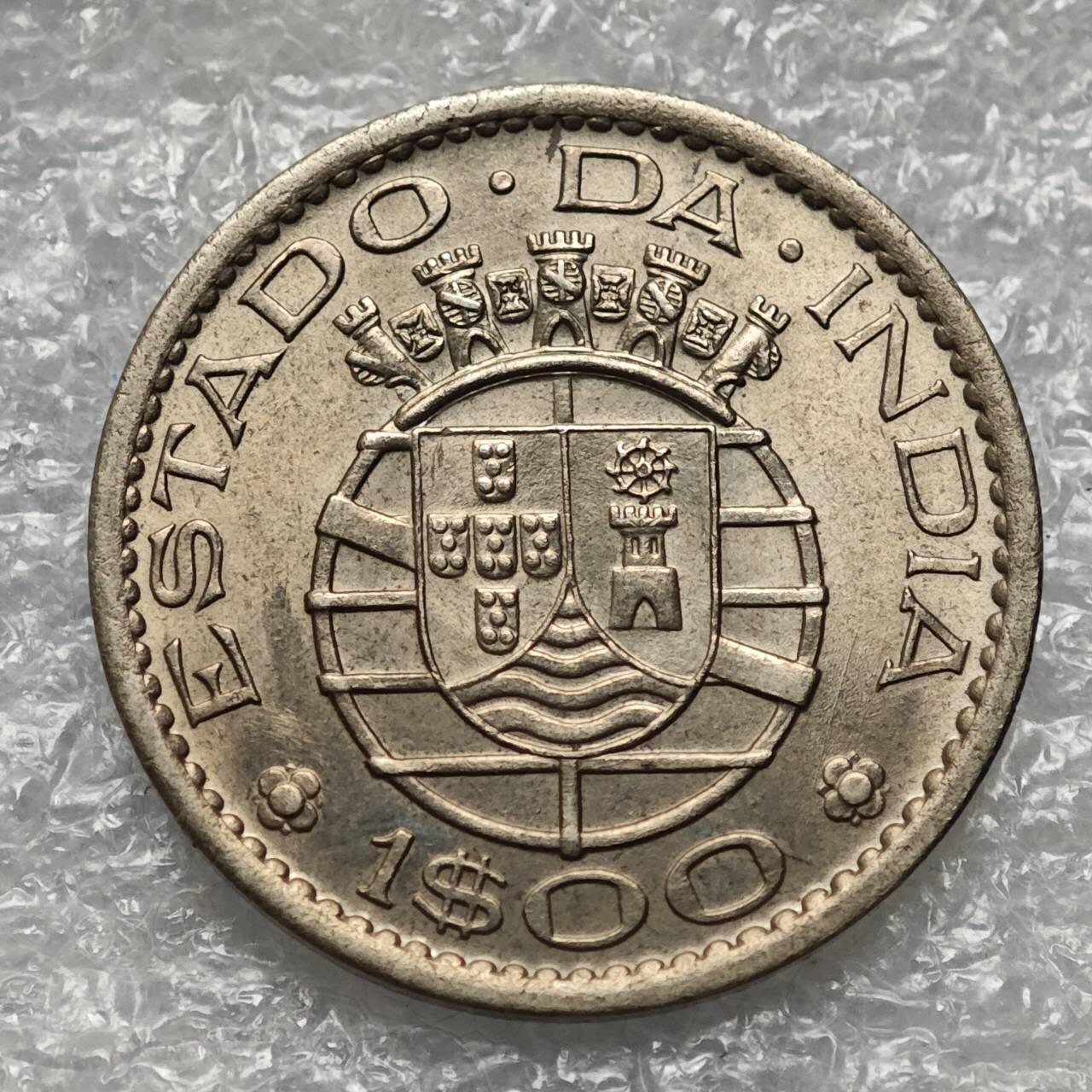 【淘币小摊】限时拍第七百九十五拍  葡属印度爪哇波兰阿根廷专场  满百包邮可预留两周  周一统一发货  葡属印度1958年1埃斯库多镍币原光好品相 km33